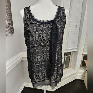 CAbi Medium Black Lace Lined Floral Tank Top Sleeveless Shirt